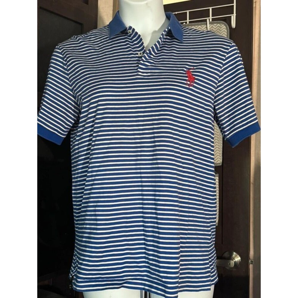 Polo Ralph Lauren Men’s M Pro Fit Blue White Striped Short Sleeve Polo Shirt